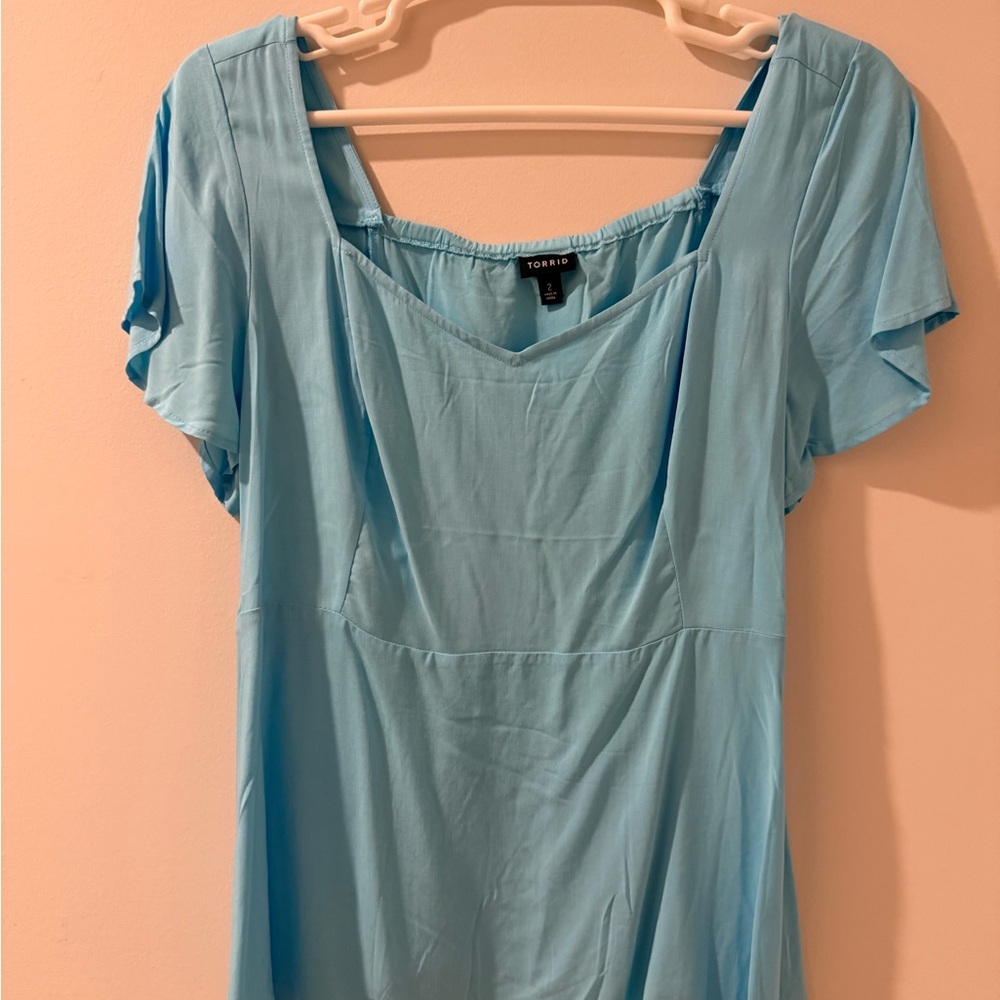 torrid Sky Blue Scoop Neck Short Sleeve Peplum Top